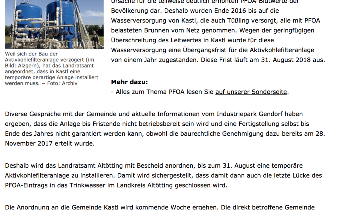PFOA: Errichtung eines temporären Aktivkohlefilters angeordnet